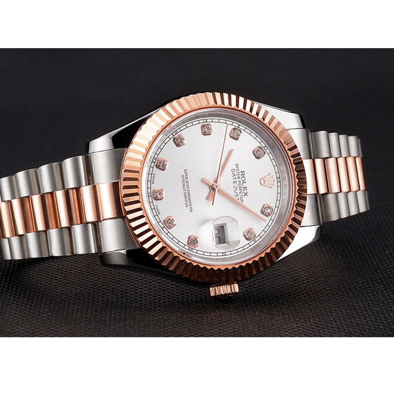 MiroTime 0731 Swiss Rolex Datejust White Dial Rose Gold Bezel Stainless Steel Case Two Tone Bracelet